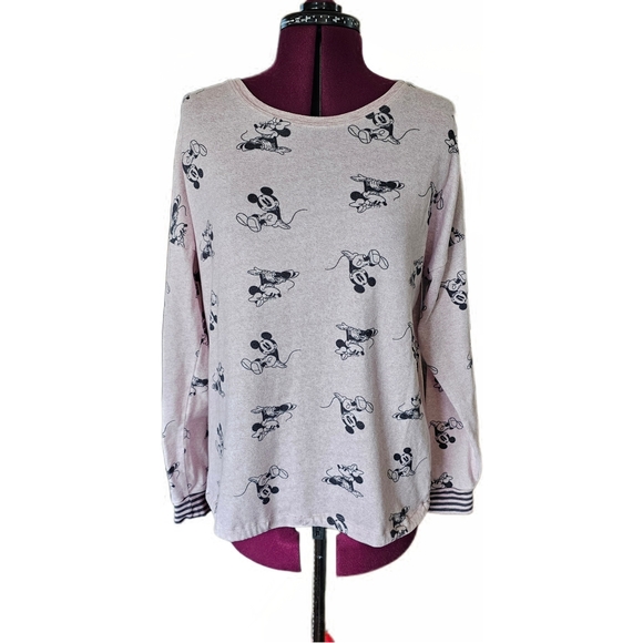 Disney Women's Pajama Top Pink with Black Mickey Pattern - Picture 2 of 15